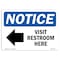 Signmission OSHA Notice, 5" Height, Visit Restroom Here Left Arrow Sign With Symbol, 7" X 5", Landscape OS-NS-D-57-L-18876 - alternate 1